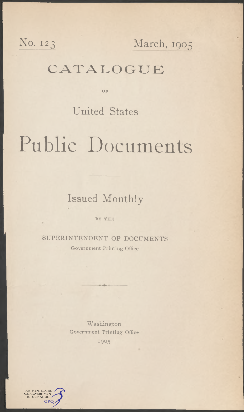 Catalogue of United States Public Documents, March 1905
