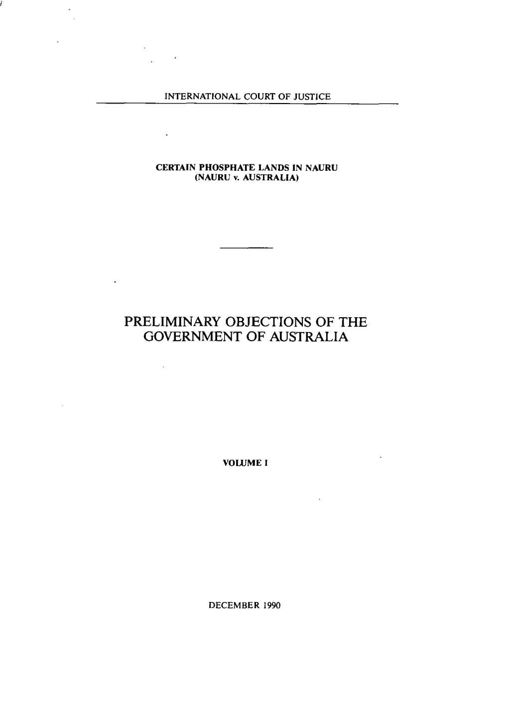 Preliminary Objections of the Government of Australia