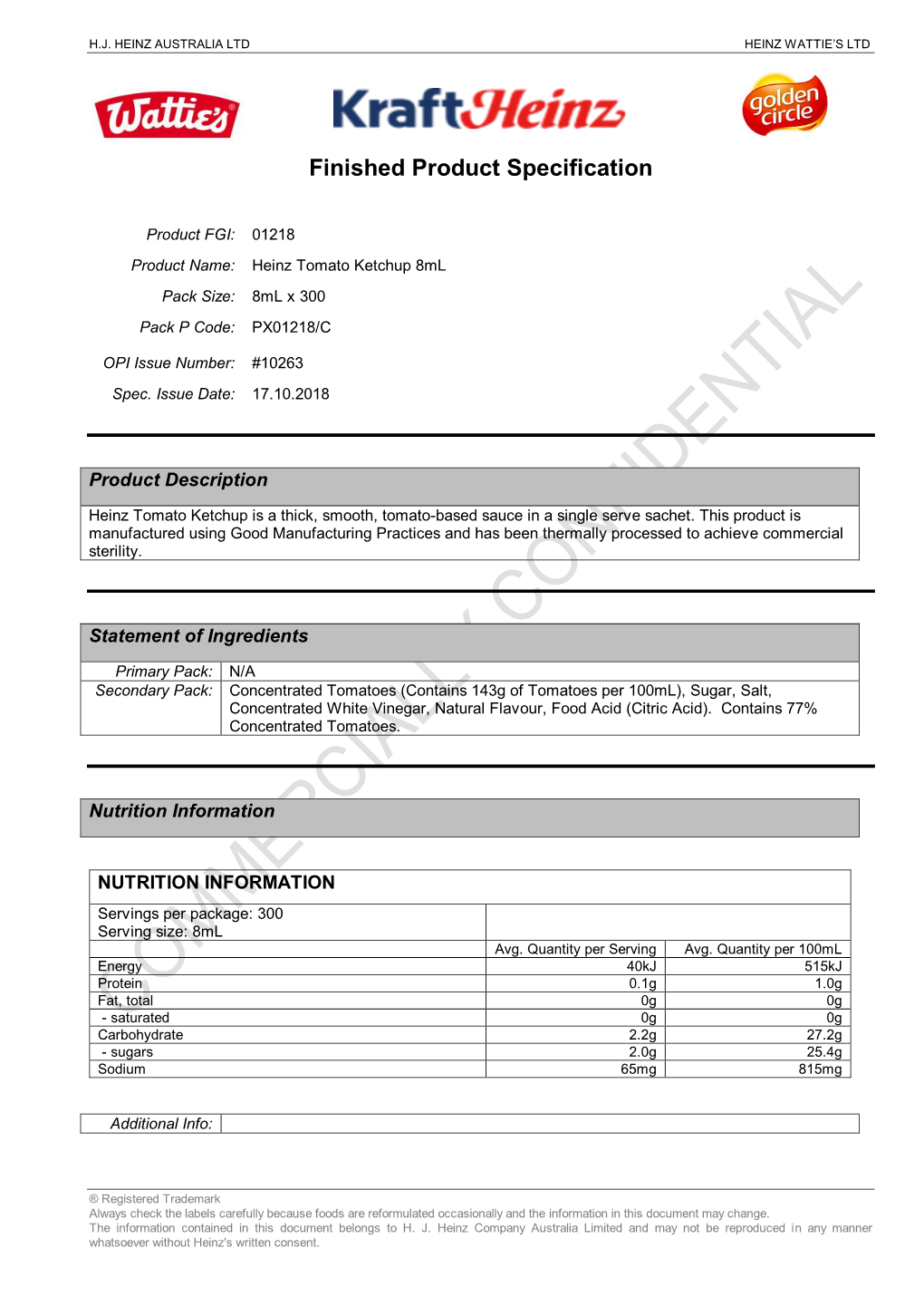 Finished Product Specification