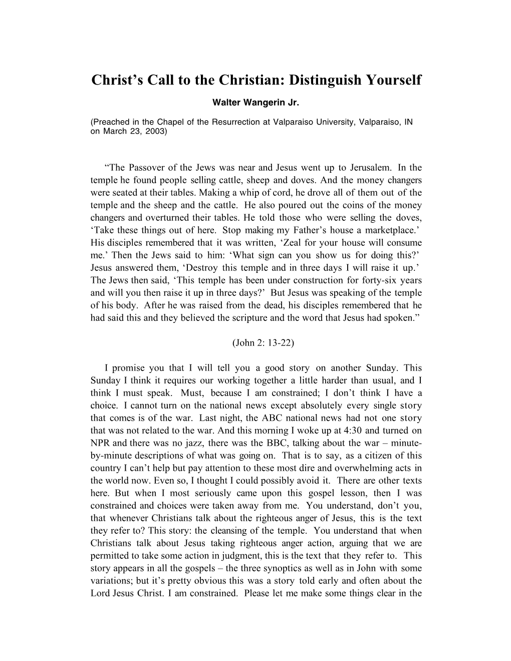 Christ's Call to the Christian