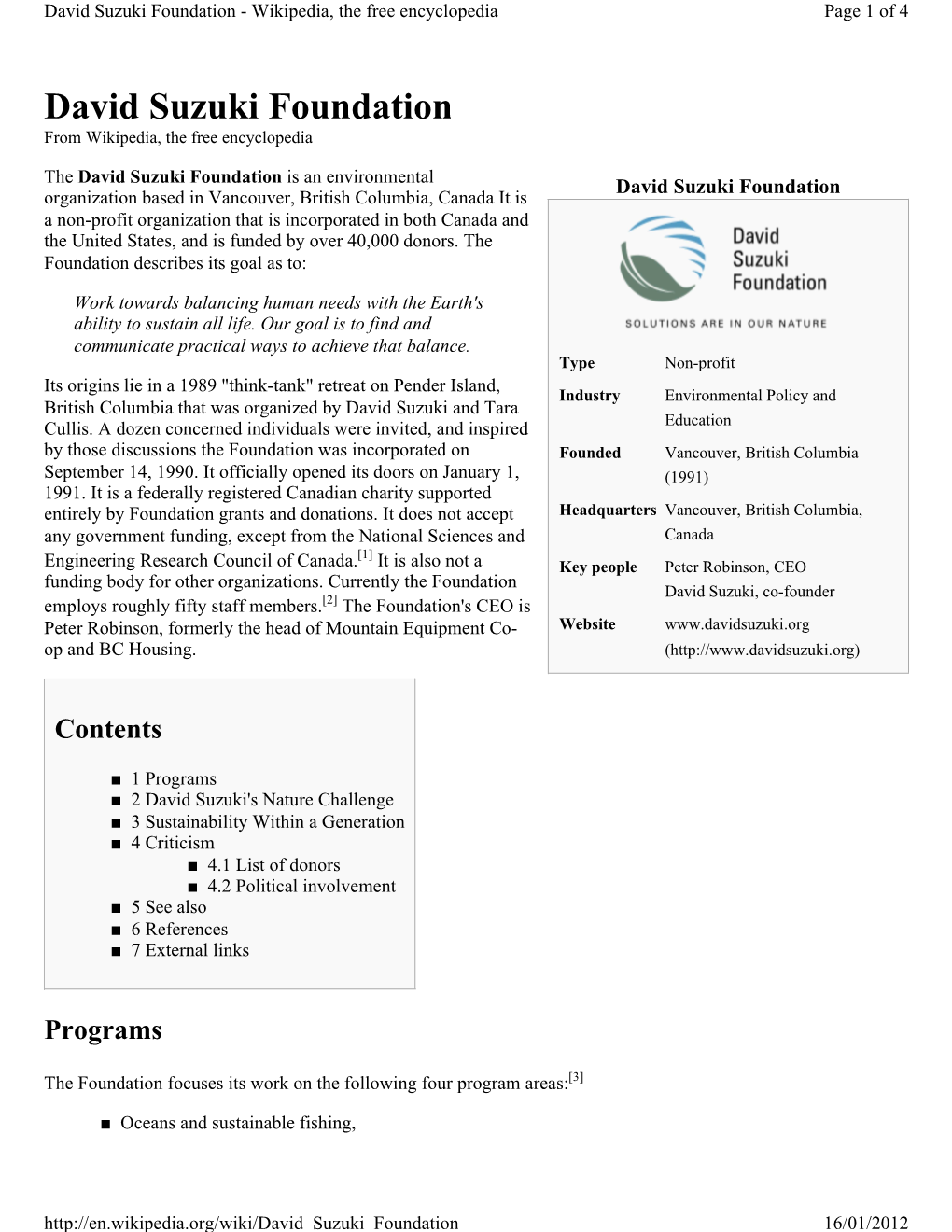 David Suzuki Foundation - Wikipedia, the Free Encyclopedia Page 1 of 4