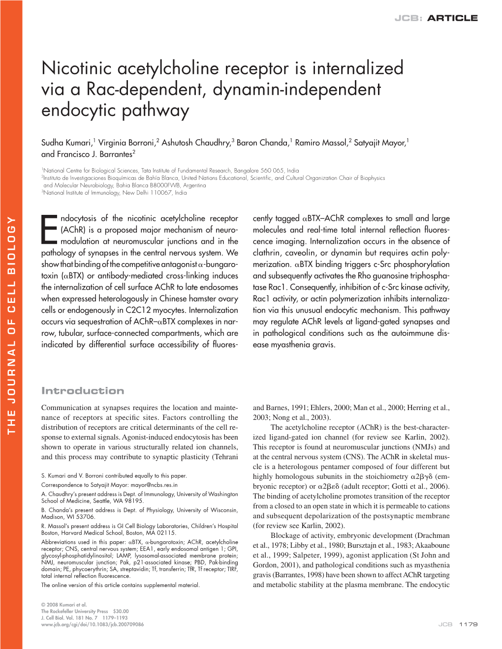 Nicotinic Acetylcholine Receptor Is Internalized Via a Rac-Dependent