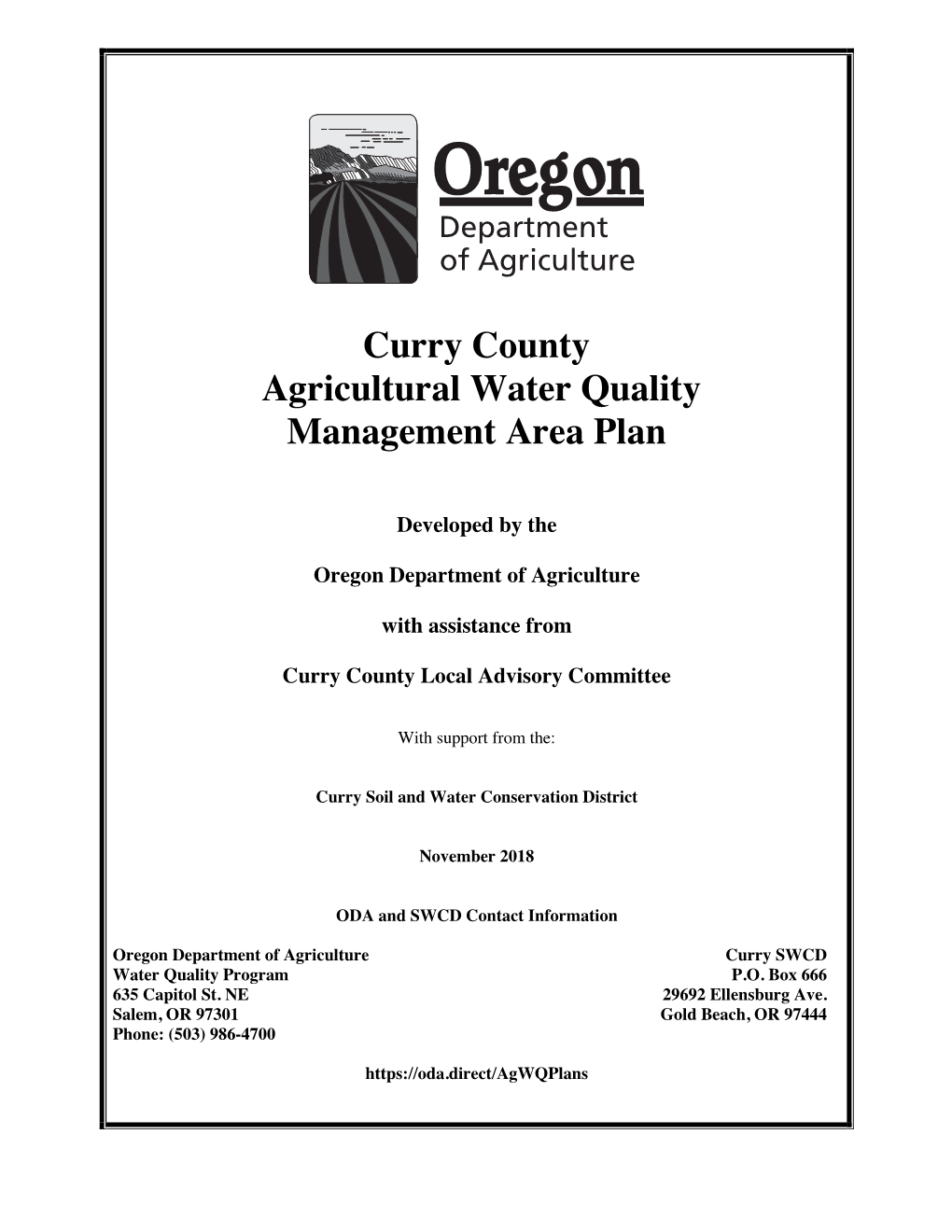 Curry County Agricultural Water Quality Management Area Plan