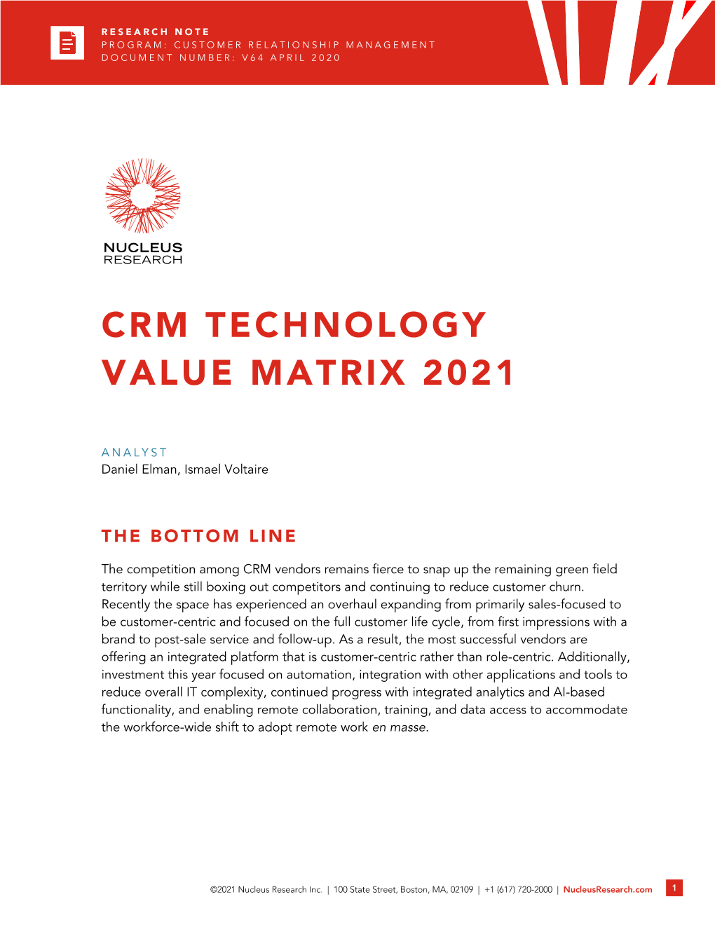 Crm Technology Value Matrix 2021