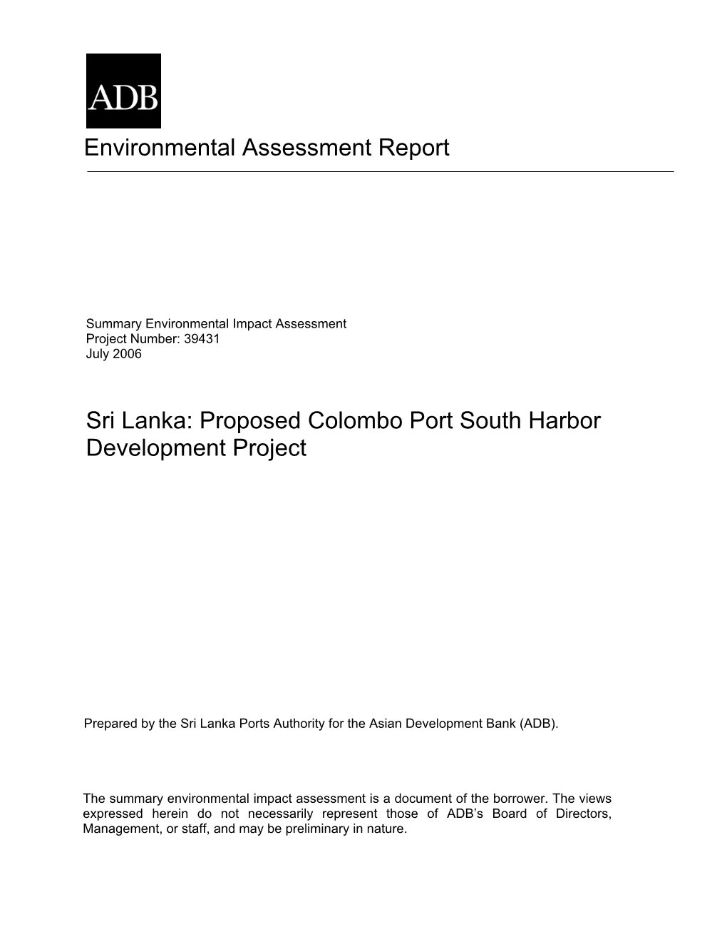 Proposed Colombo Port South Harbor Development Project