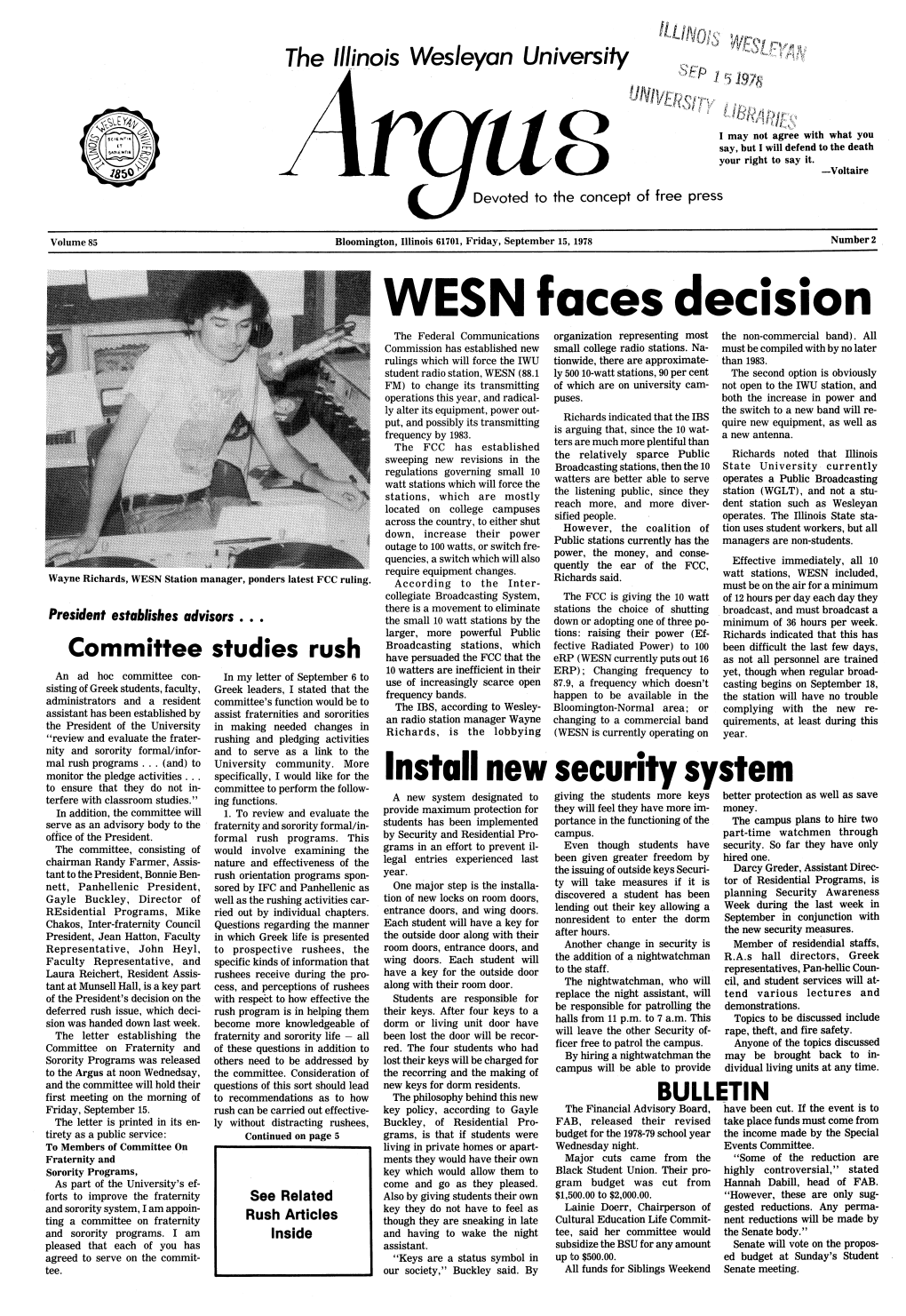 WESN Faces Decision the Federal Communications Organization Representing Most the Non-Commercial Band)