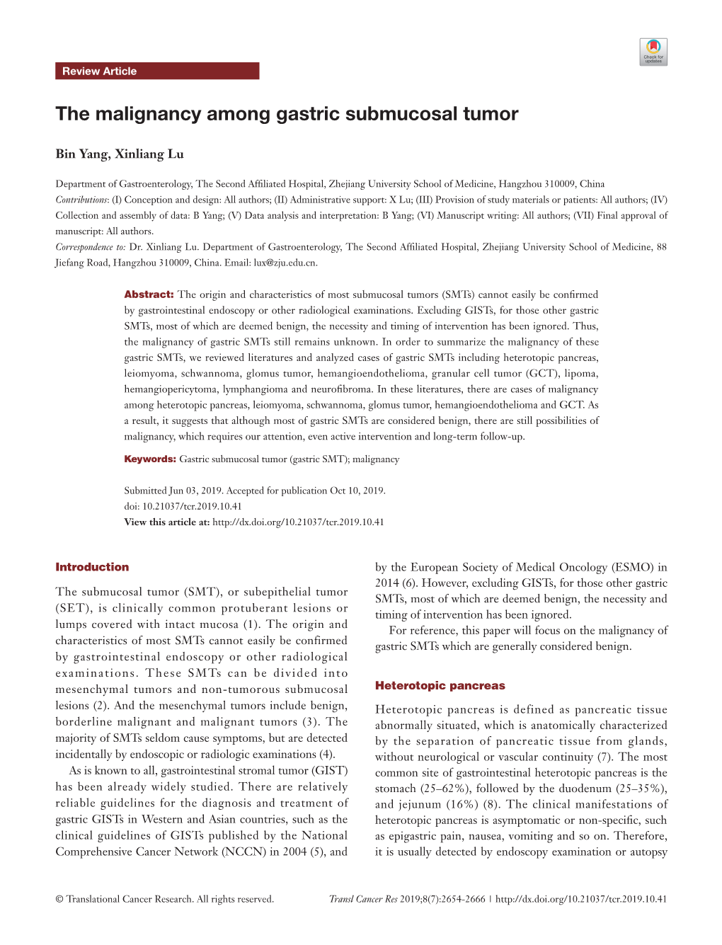 The Malignancy Among Gastric Submucosal Tumor