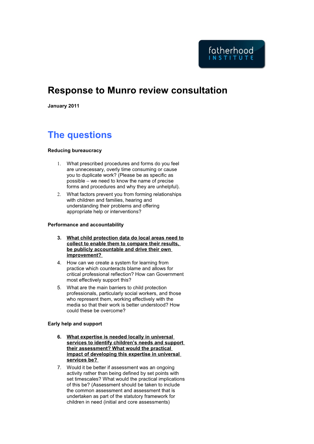 Munro Review Response to Consultation Questions 01