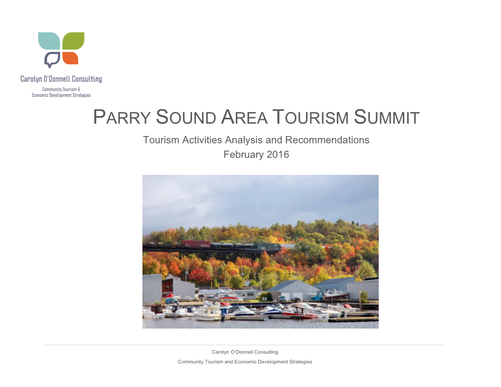 PARRY SOUND AREA TOURISM SUMMIT Tourism Activities Analysis and Recommendations February 2016