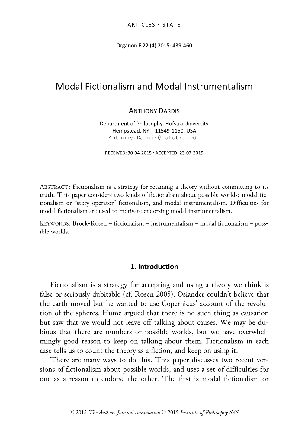Modal Fictionalism and Modal Instrumentalism