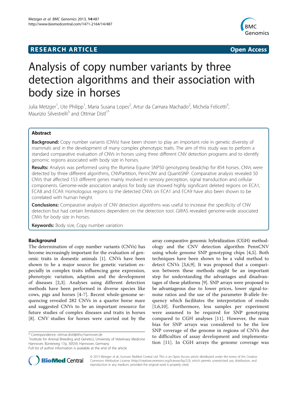 Analysis of Copy Number Variants by Three Detection Algorithms and Their