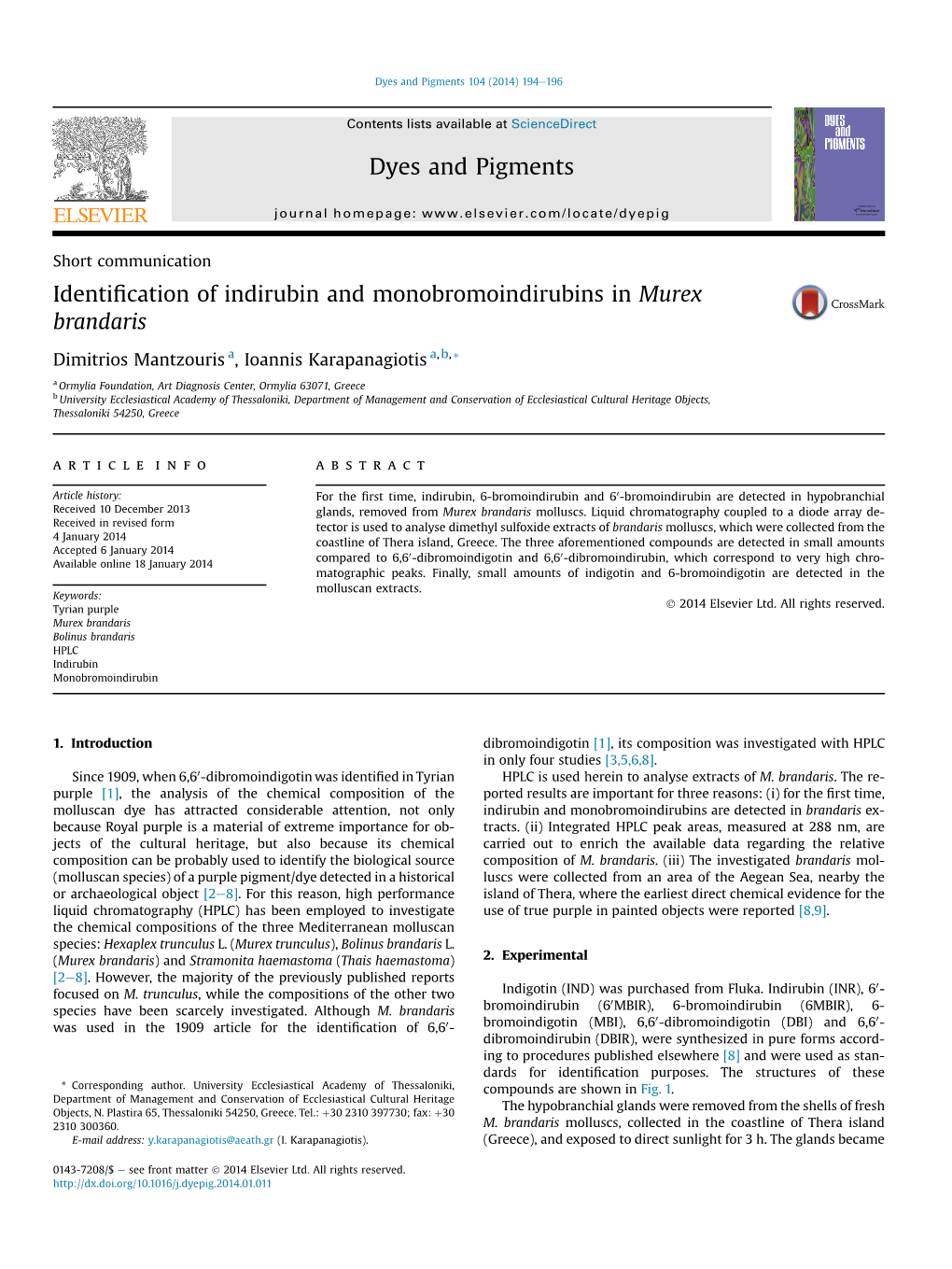 Identification of Indirubin and Monobromoindirubins in Murex