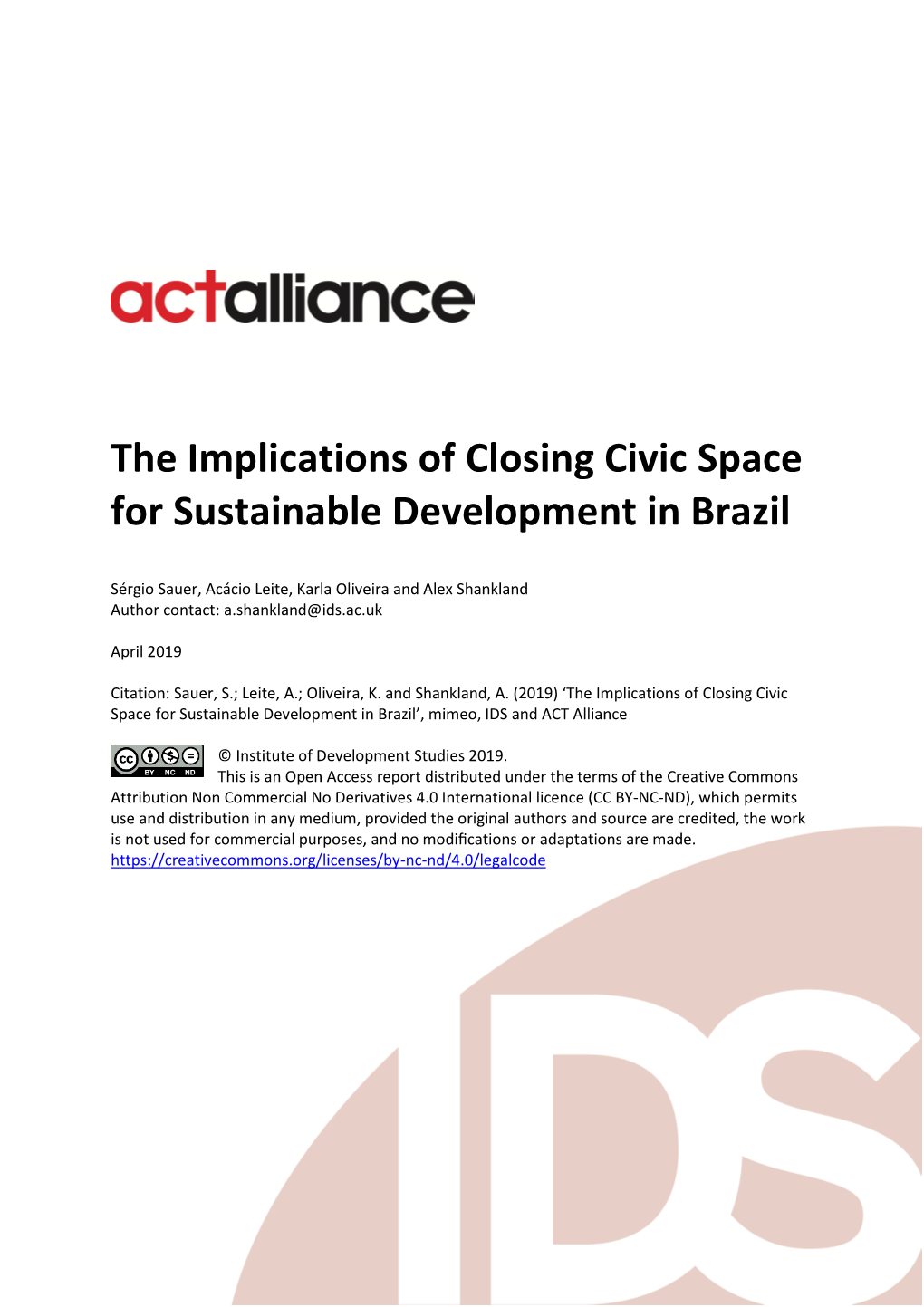 The Implications of Closing Civic Space for Sustainable Development in Brazil