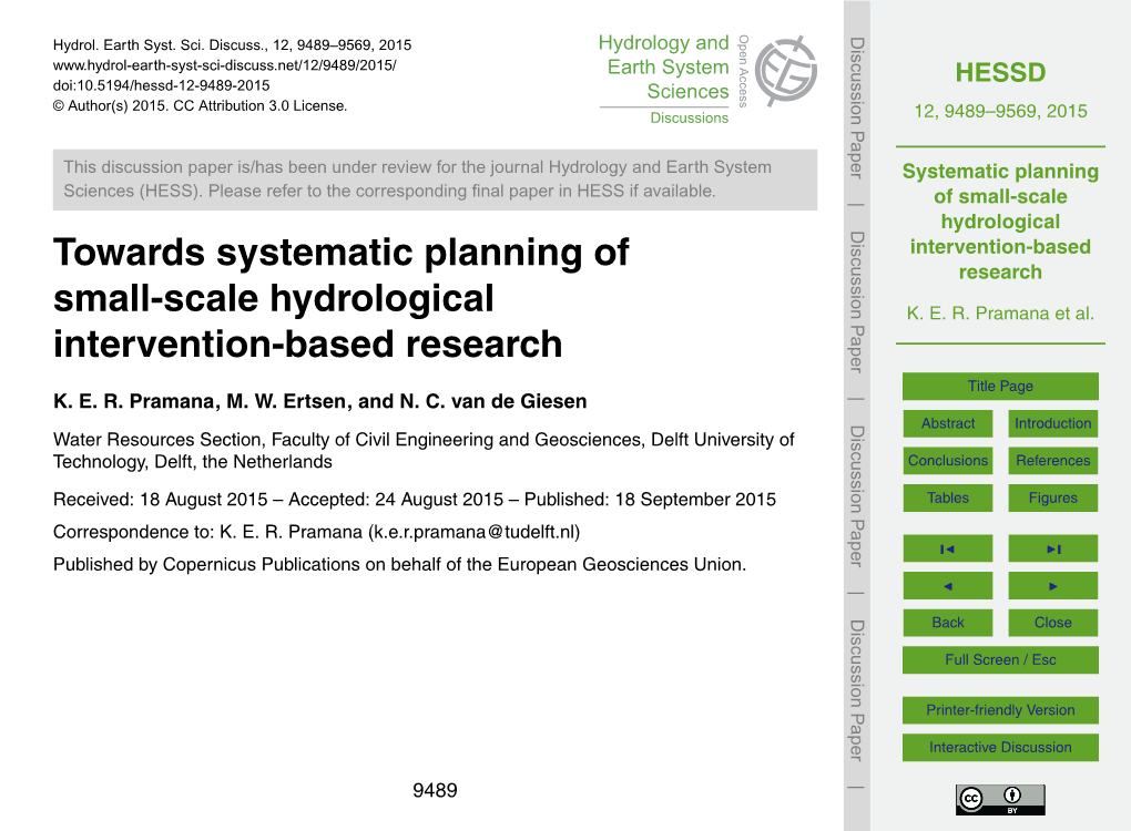 Systematic Planning of Small-Scale Hydrological Intervention-Based Research