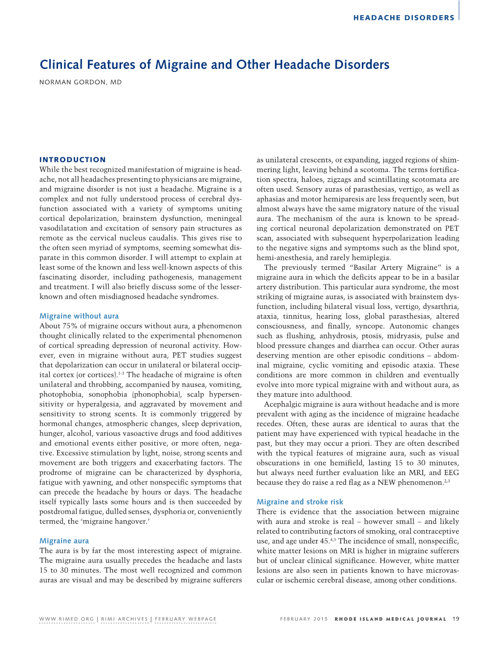 Clinical Features of Migraine and Other Headache Disorders