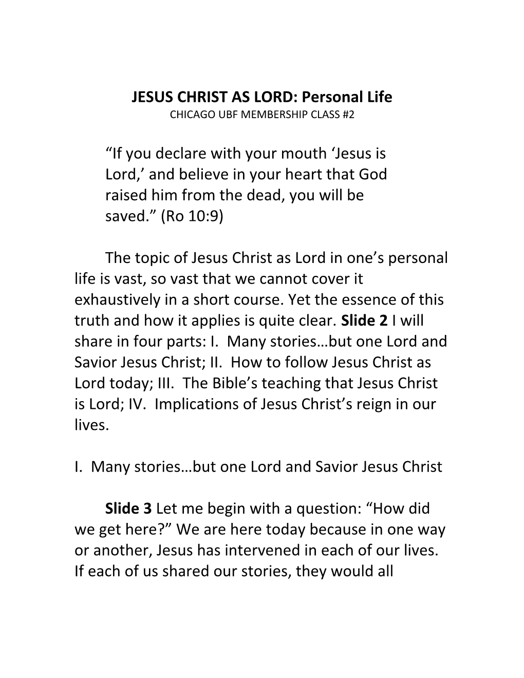 JESUS CHRIST AS LORD: Personal Life