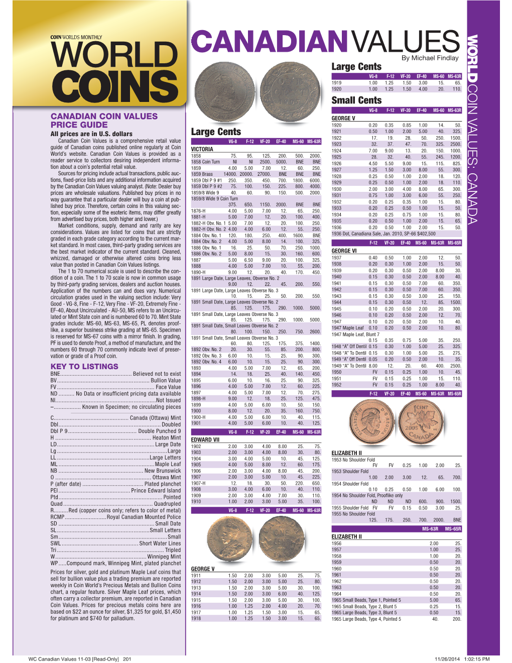 WC Canadian Values 11-03 [Read-Only] 201 11/26/2014 1:02:15 PM WC Canadian Values 11-03 [Read-Only] 202 COIN VALUES: CANADA 82H 4 2