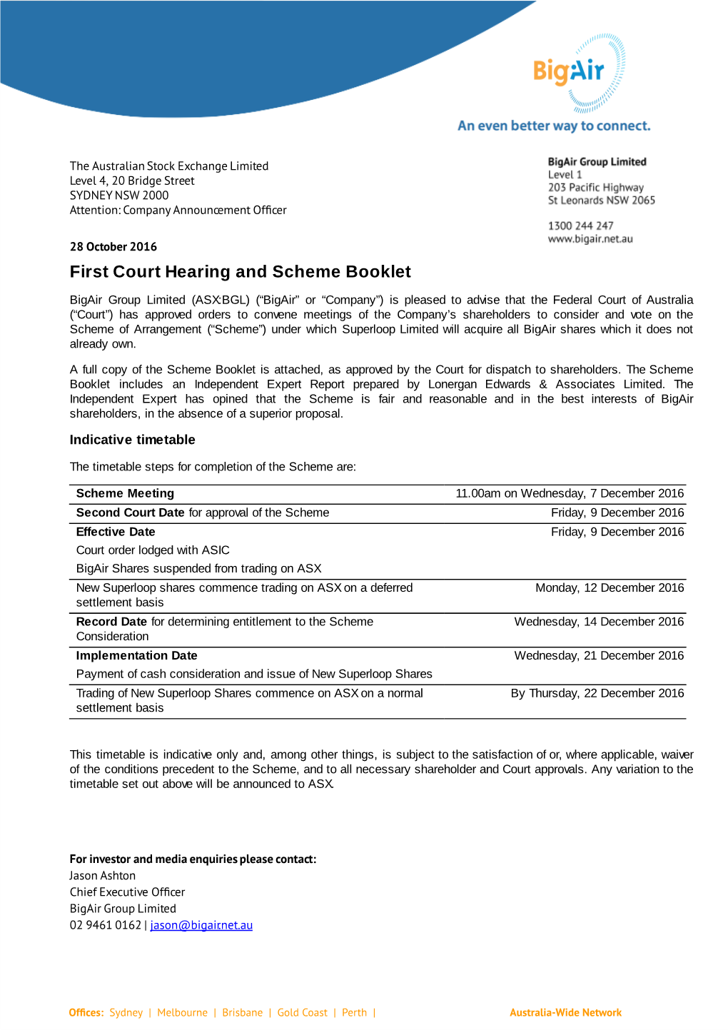 First Court Hearing and Scheme Booklet