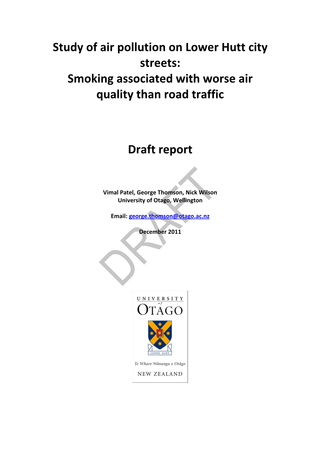 Study of Air Pollution on Lower Hutt City Streets: Smoking Associated with Worse Air Quality Than Road Traffic