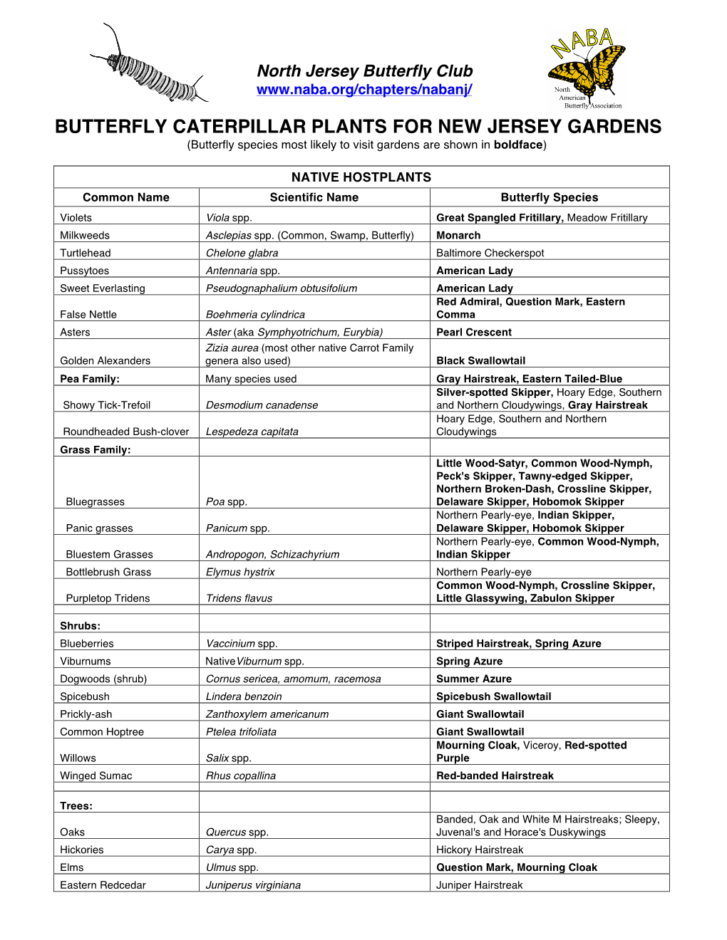 Butterfly Caterpillar Host Plants for New Jersey Gardens