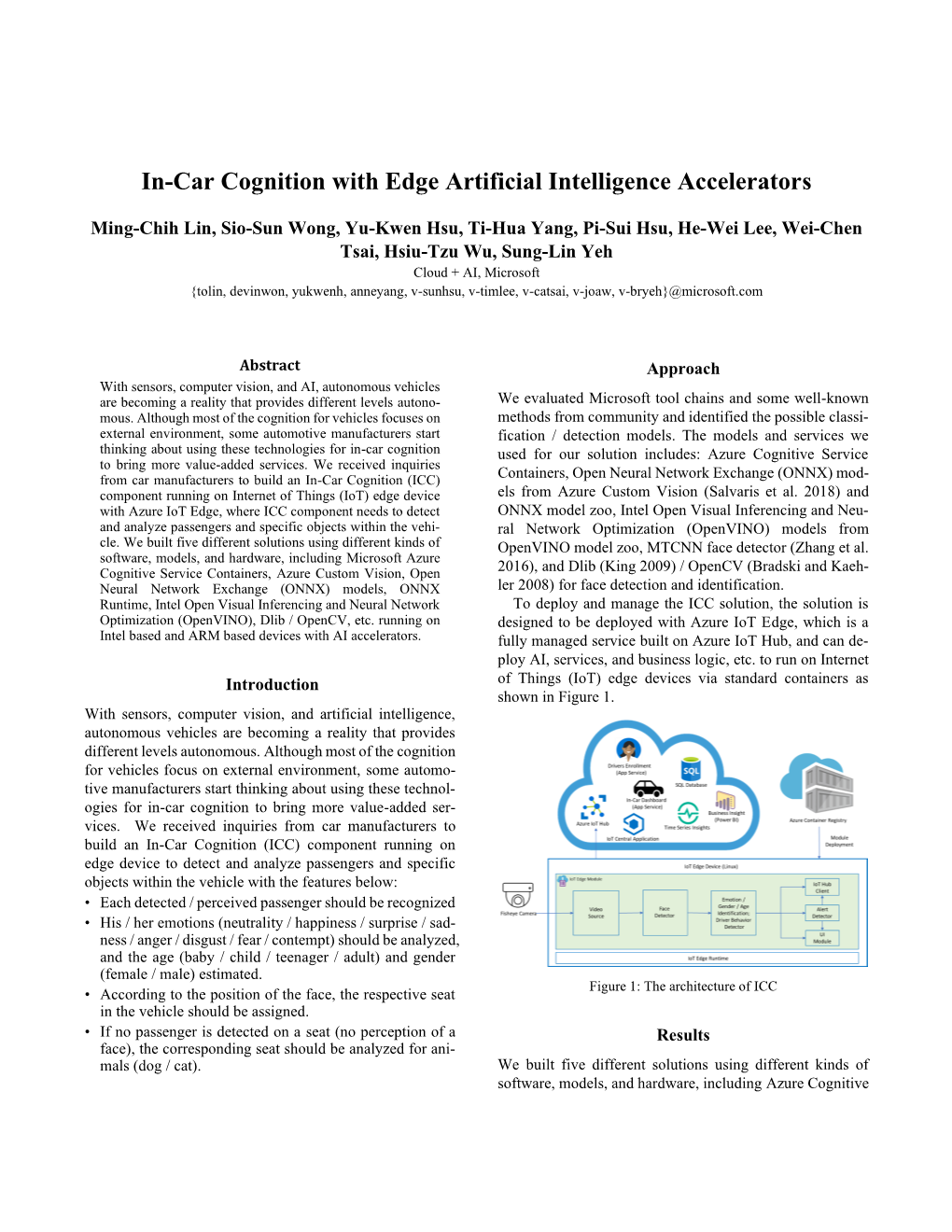 In-Car Cognition with Edge Artificial Intelligence Accelerators