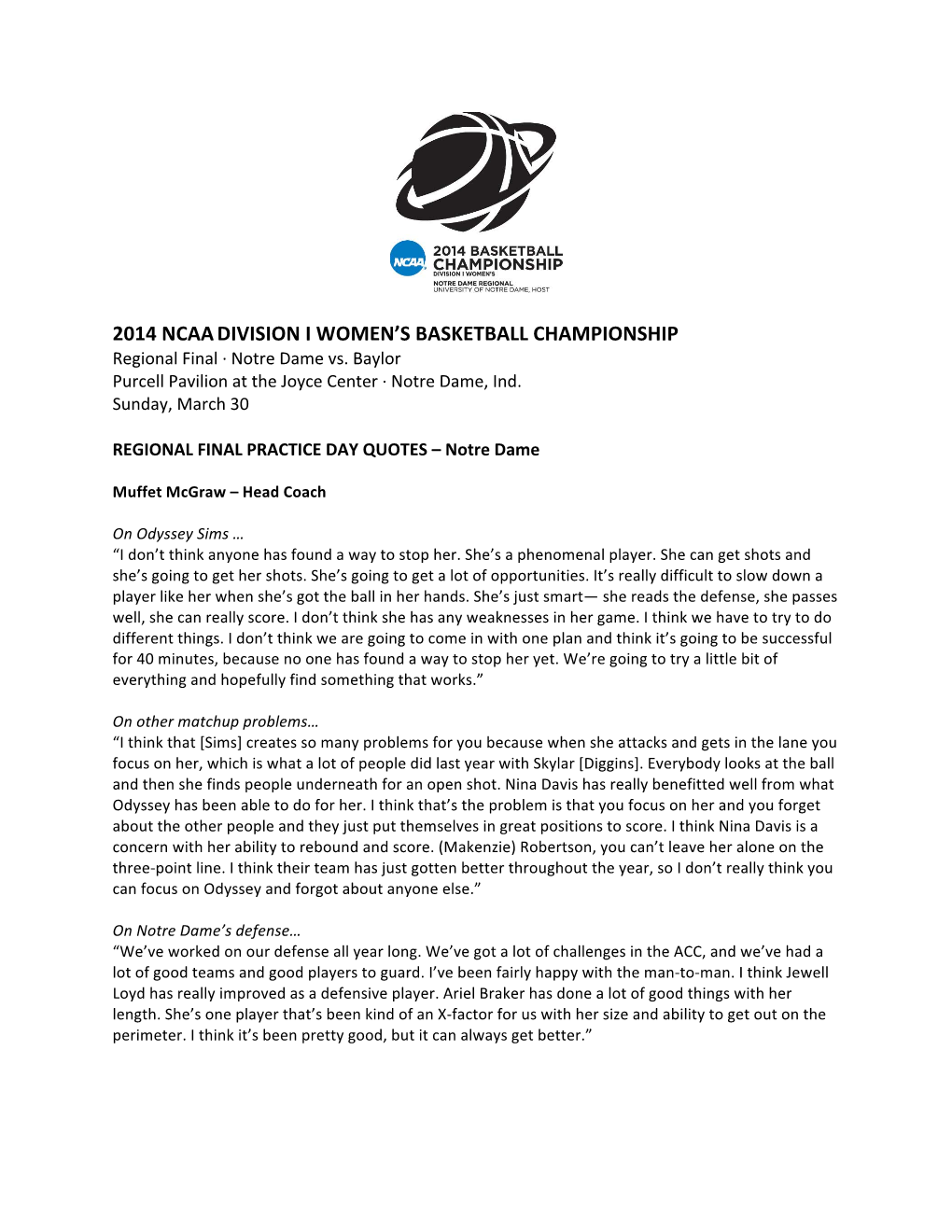 2014 Ncaa Division I Women's Basketball Championship