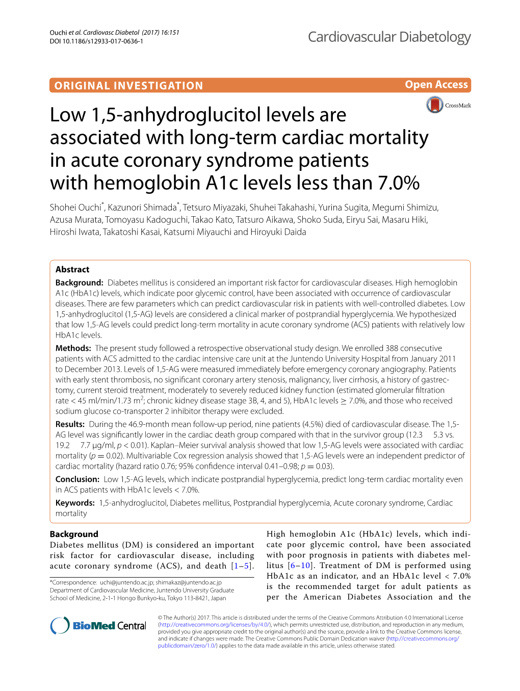 Low 1,5-Anhydroglucitol Levels Are Associated with Long-Term Cardiac