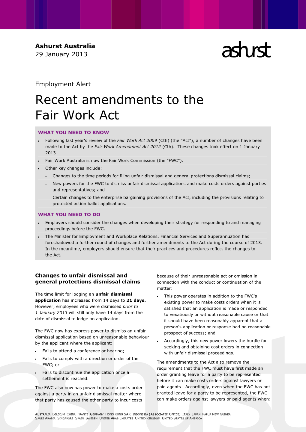 Recent Amendments to the Fair Work Act