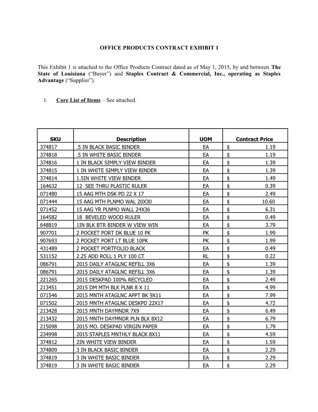 Office Products Contract Exhibit 1