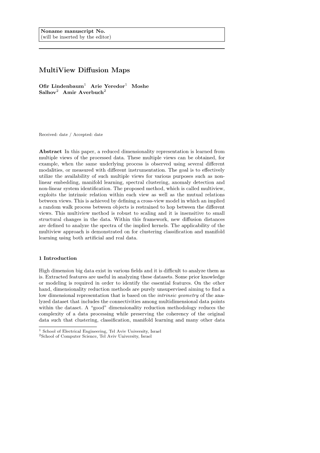 Multiview Diffusion Maps