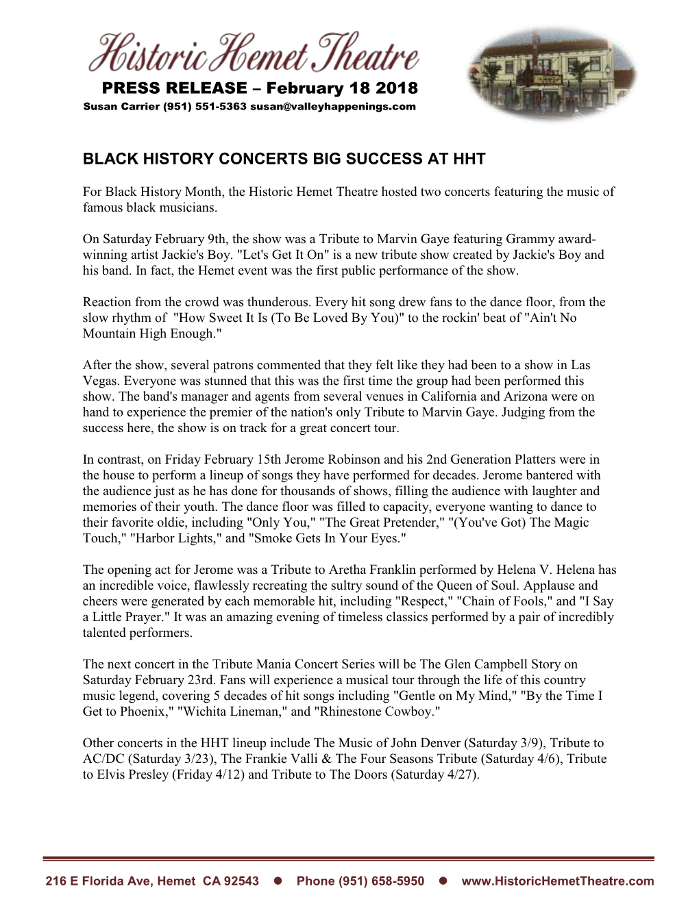 Black History Concerts Big Success at Hht