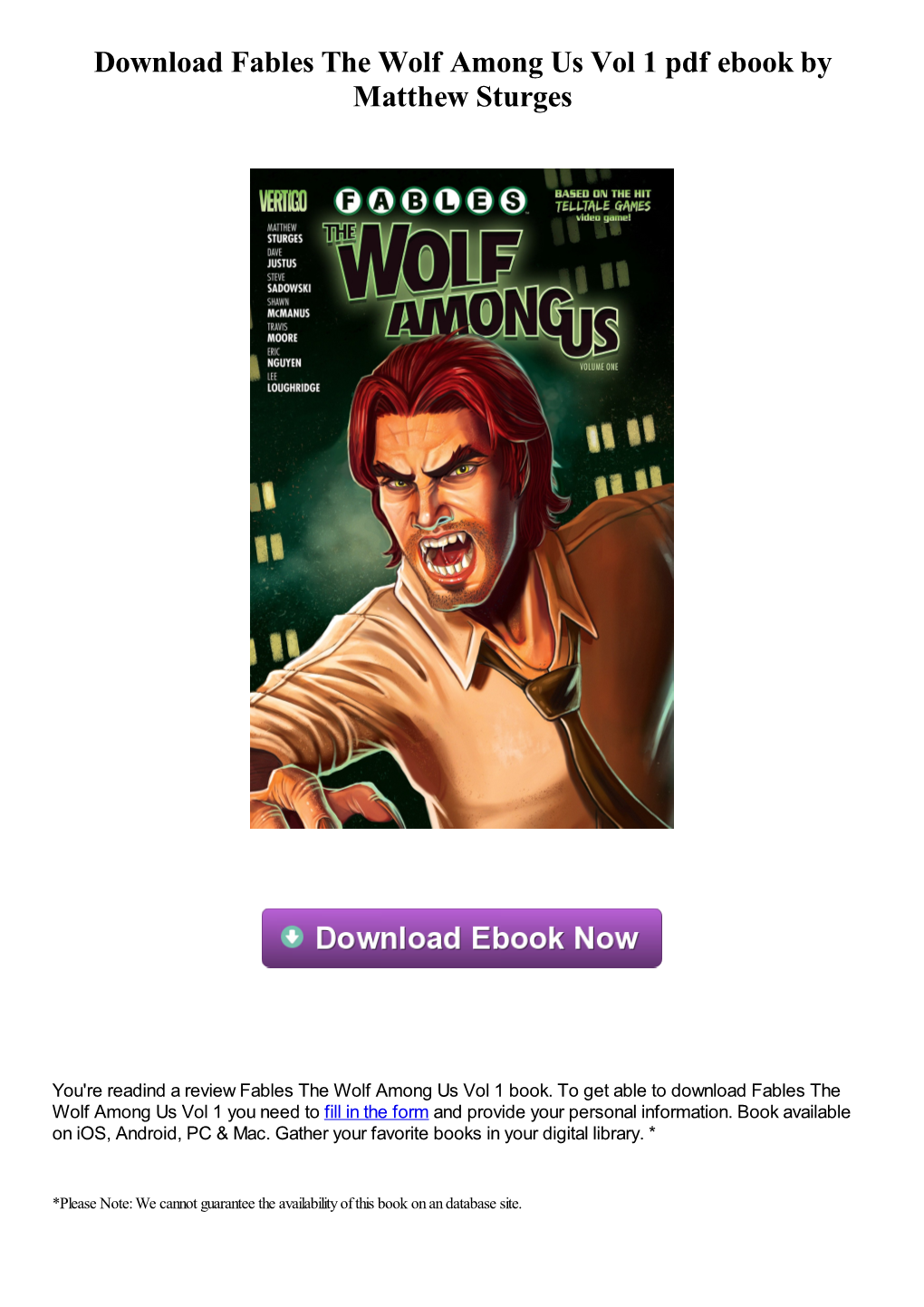 Download Fables the Wolf Among Us Vol 1 Pdf Book by Matthew Sturges