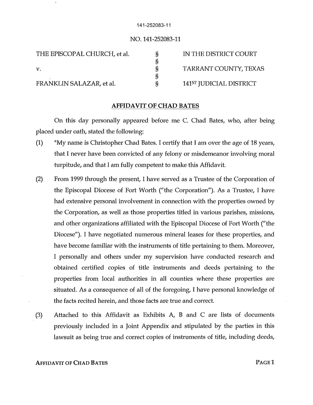 Affidavit of Chad Bates