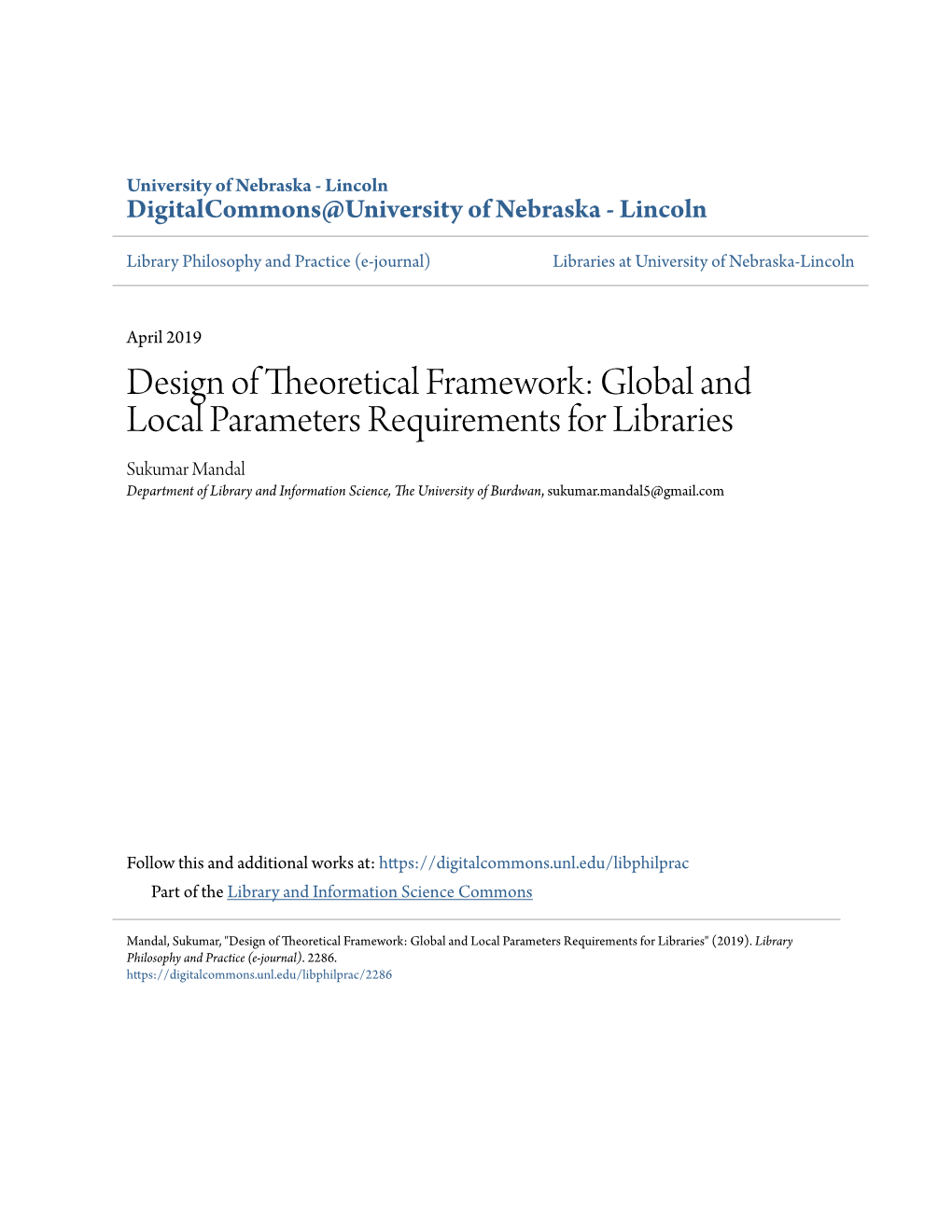 Design of Theoretical Framework: Global and Local Parameters