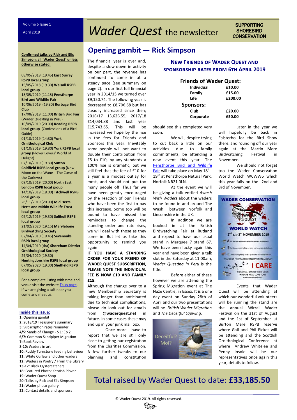 Wader Quest the Newsletter Vol 6 Issue 1