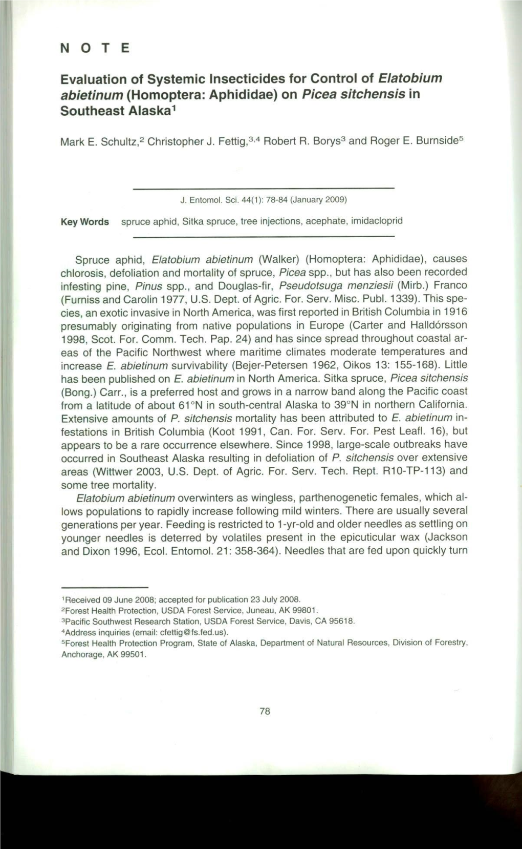 NOTE Evaluation of Systemic Insecticides for Control of Elatobium