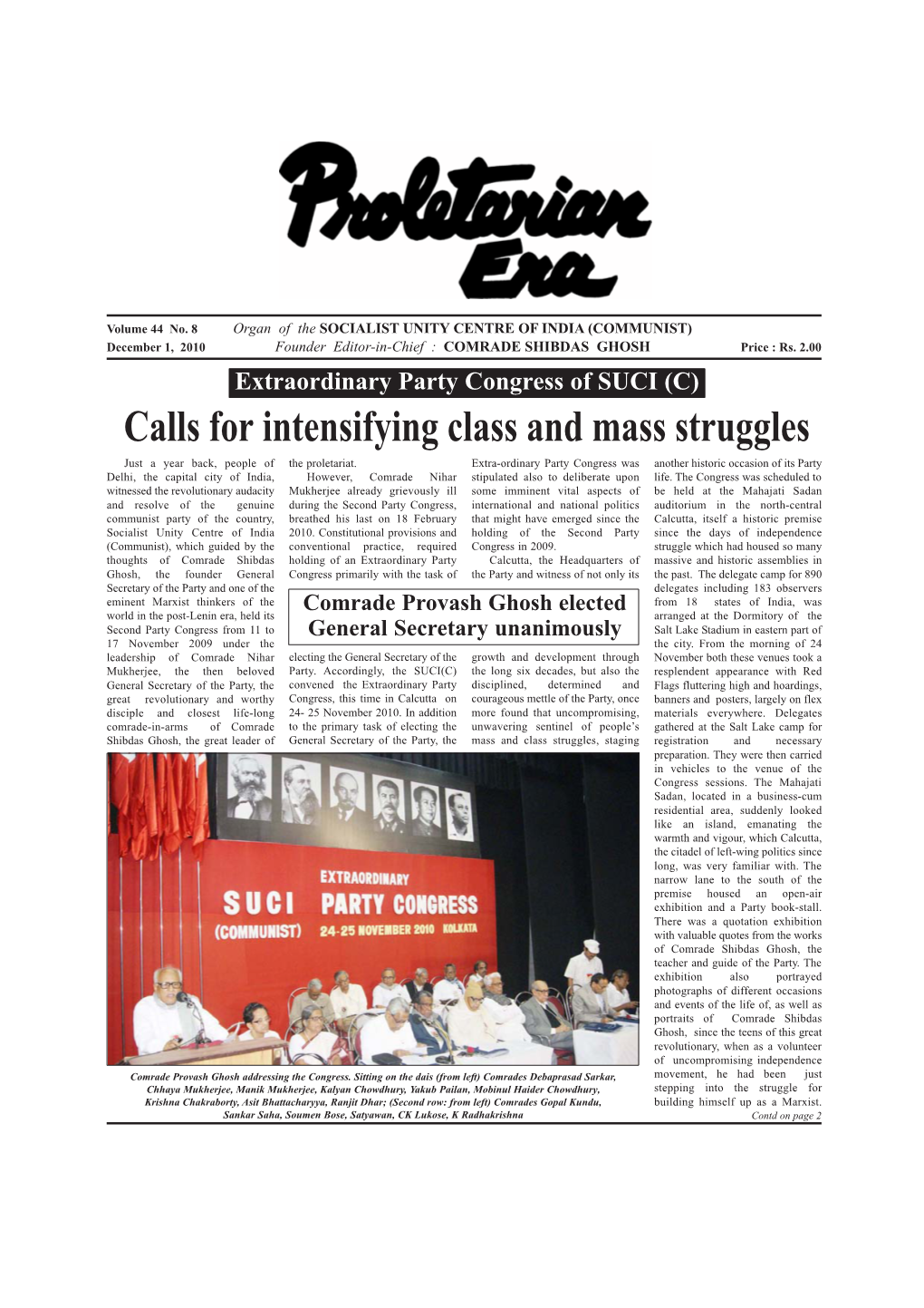 SUCI (C) Calls for Intensifying Class and Mass Struggles Just a Year Back, People of the Proletariat