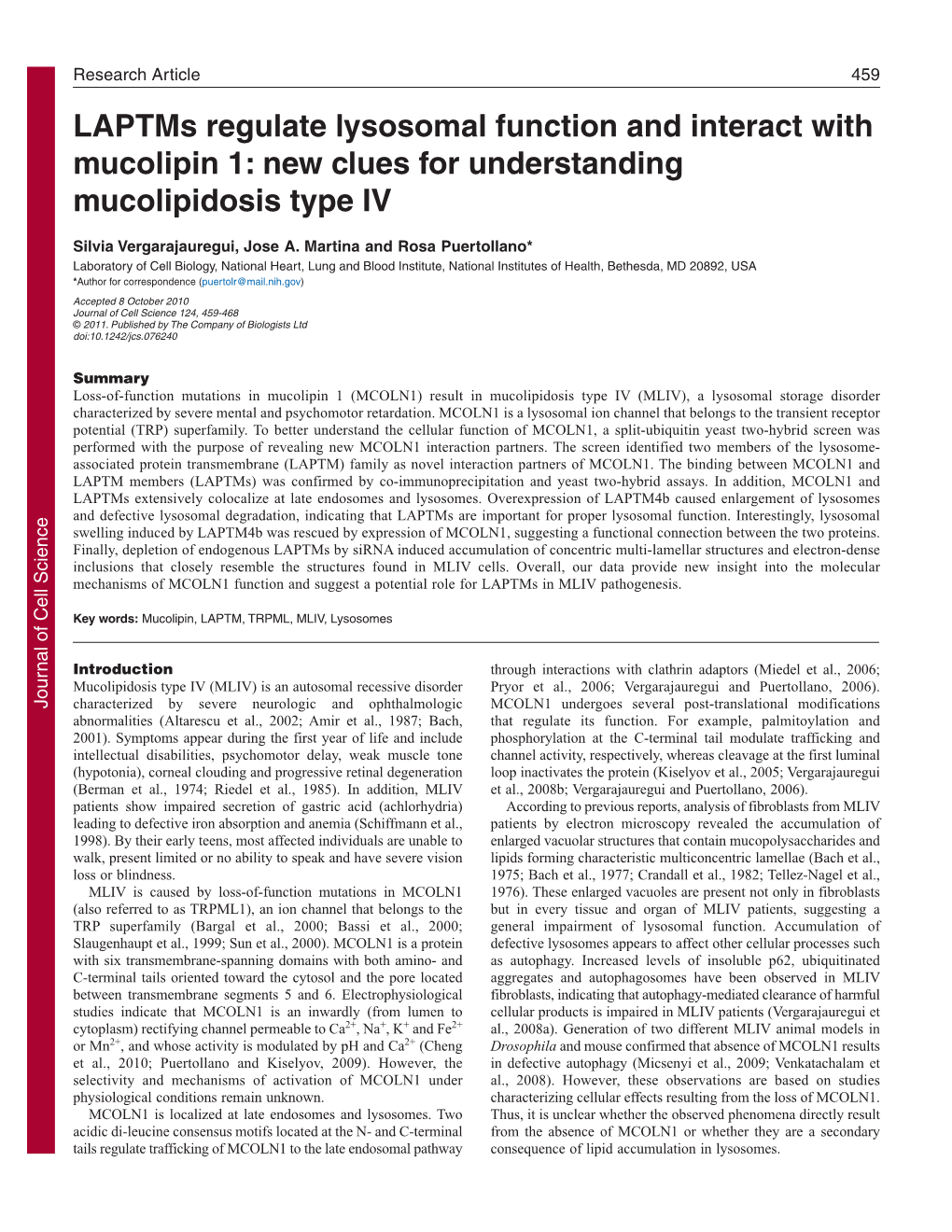 Laptms Regulate Lysosomal Function and Interact with Mucolipin 1: New Clues for Understanding Mucolipidosis Type IV