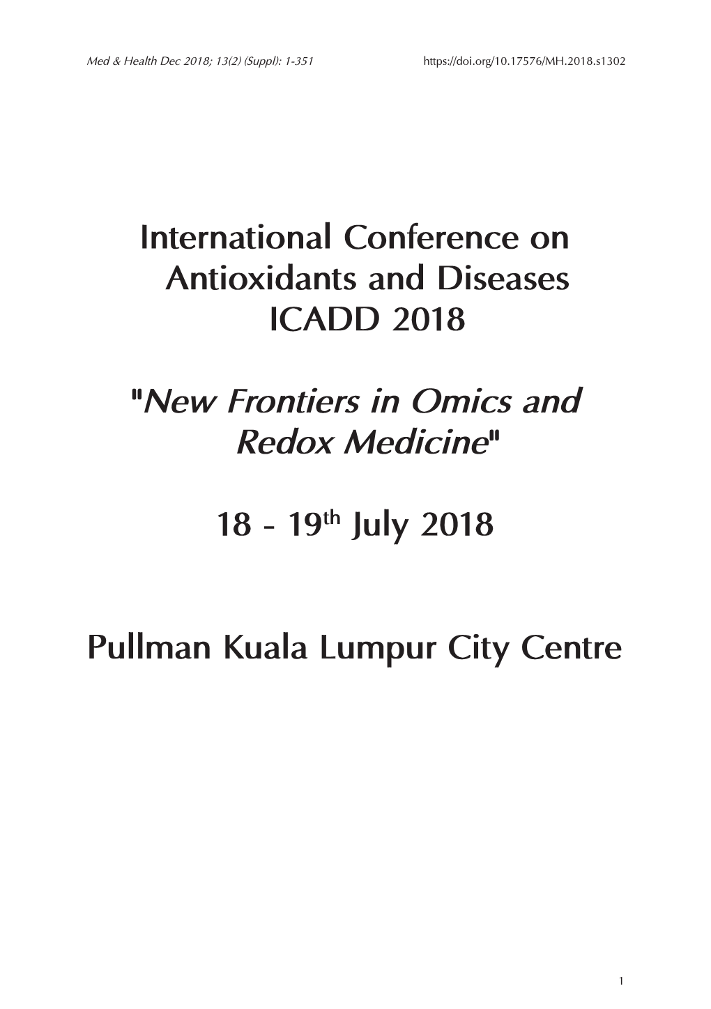 International Conference on Antioxidants and Diseases ICADD 2018