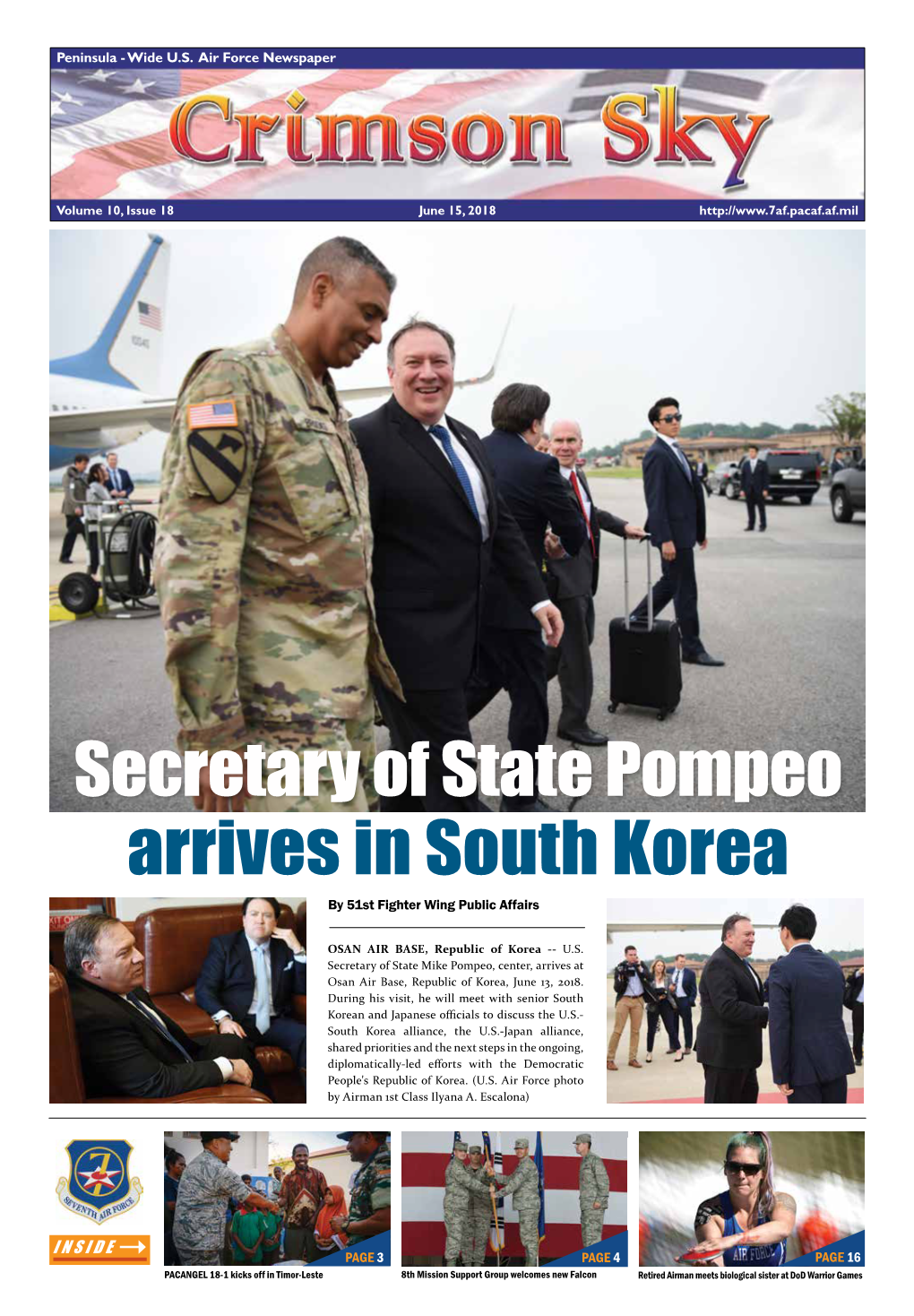 Arrives in South Korea Secretary of State Pompeo
