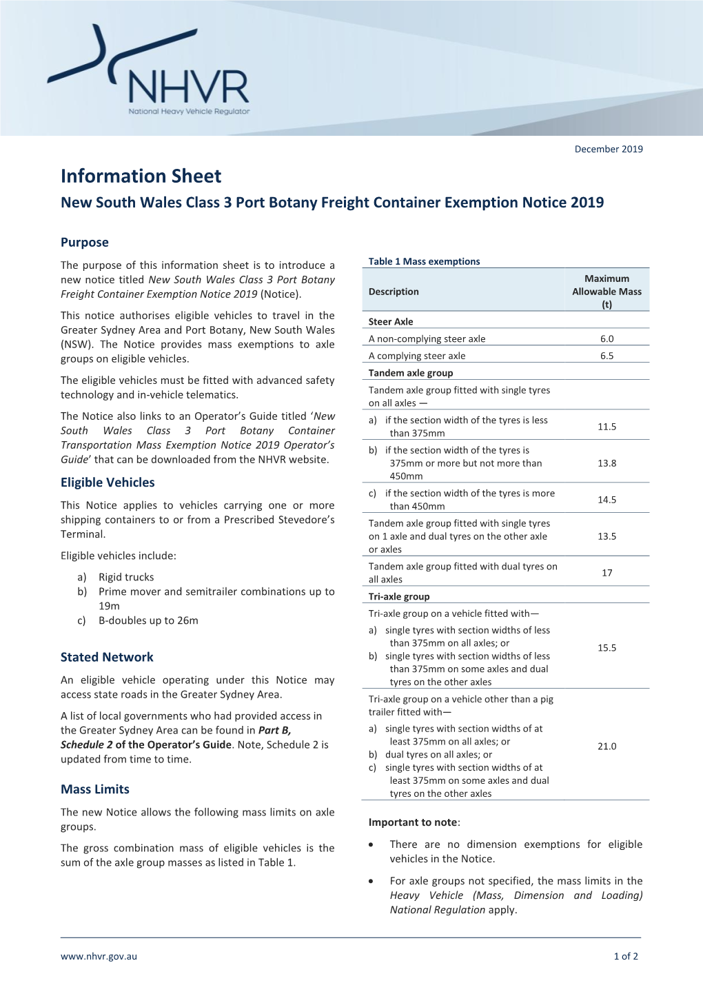 New South Wales Class 3 Port Botany Freight Container Exemption Notice 2019