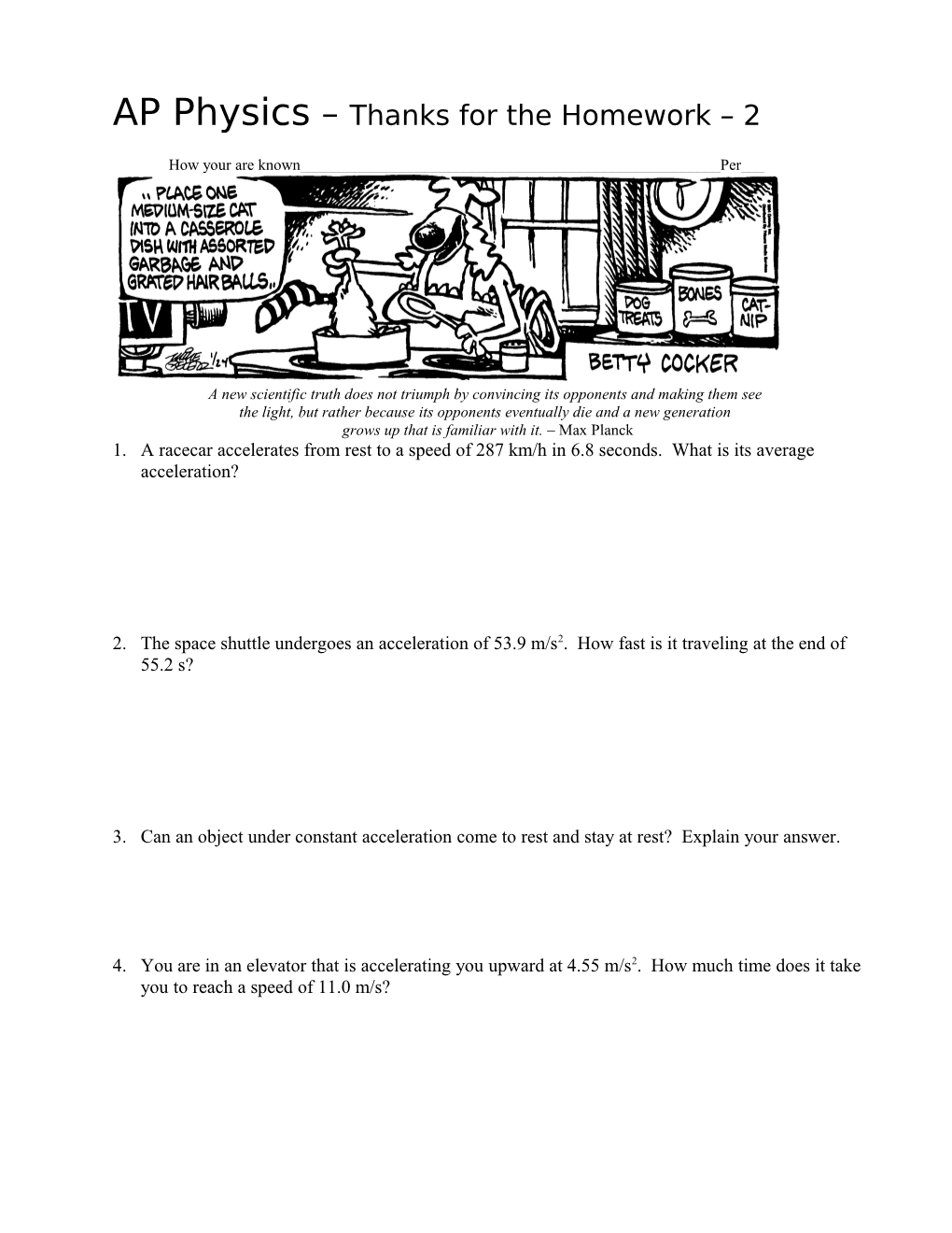 AP Physics More Homework 2