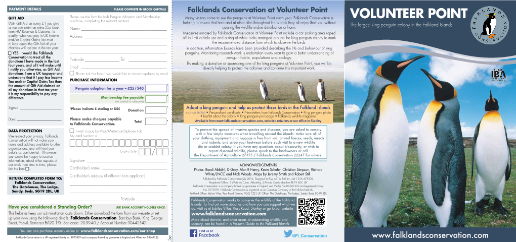 Volunteer Point GIFT AID Please Use This Form for Both Penguin Adoption and Membership Many Visitors Come to See the Penguins at Volunteer Point Each Year