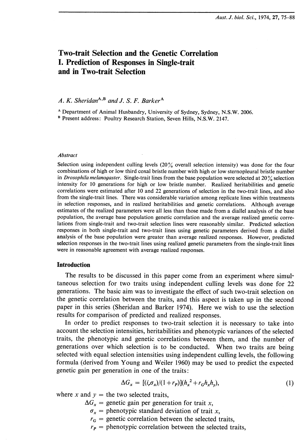 Two-Trait Selection and the Genetic Correlation I. Prediction of Responses in Single-Trait and in Two-Trait Selection