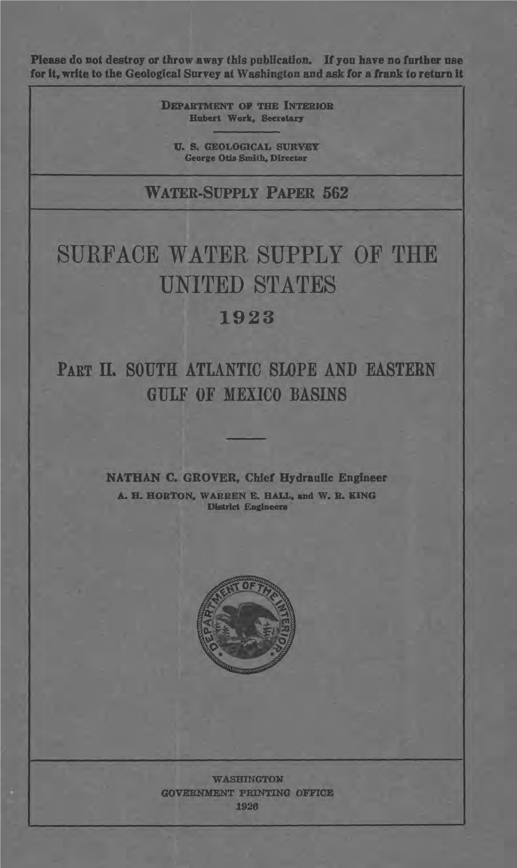 Surface Water Supply of the United States 1923