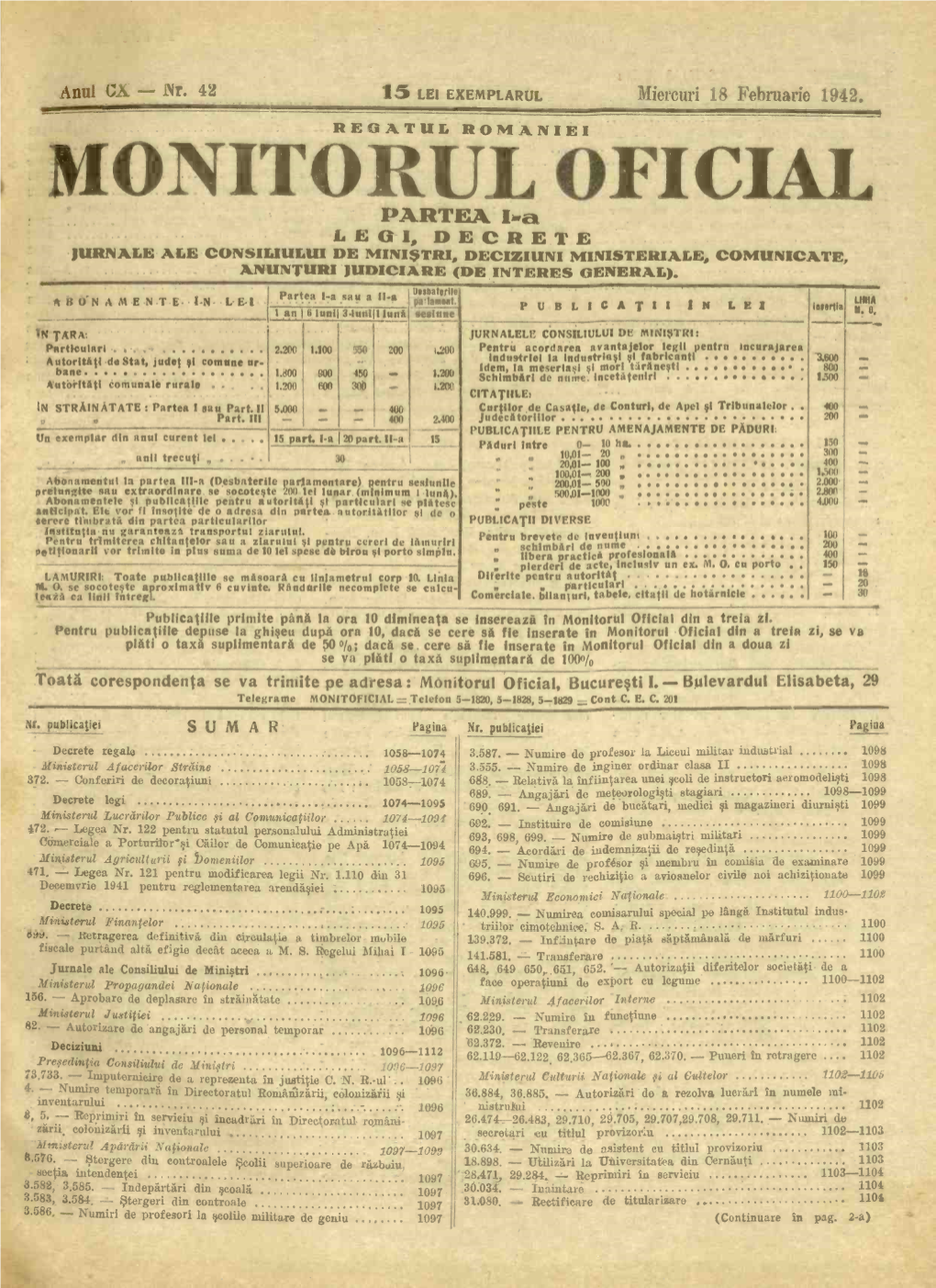 MONITORUL OFICIAL LE0I,PARTEA DECRETE Iiwat JURNALE ALE CONSILIULUI DE NIINISTRI, DECIZIUNI MINISTERIALE, COMUNICATE, ANUNTURI JUDICIARE (DE INTERES GENERAL)