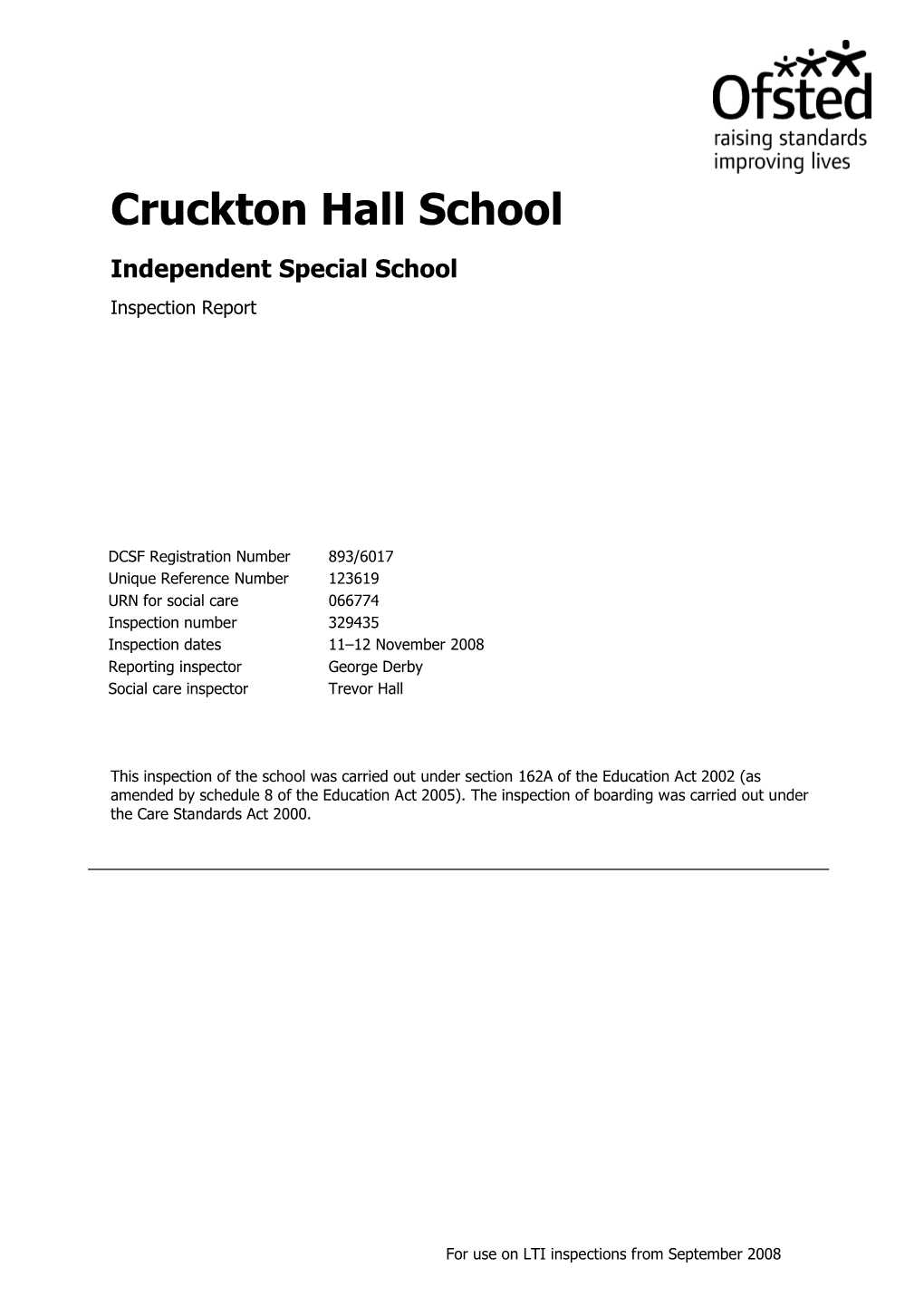 Cruckton Hall School Independent Special School Inspection Report
