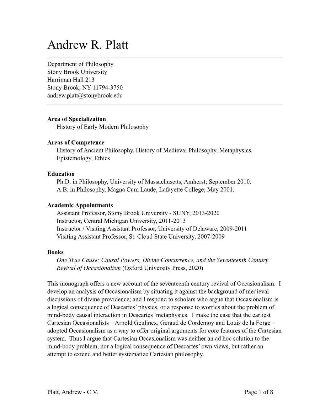 Professor Andrew Platt's CV