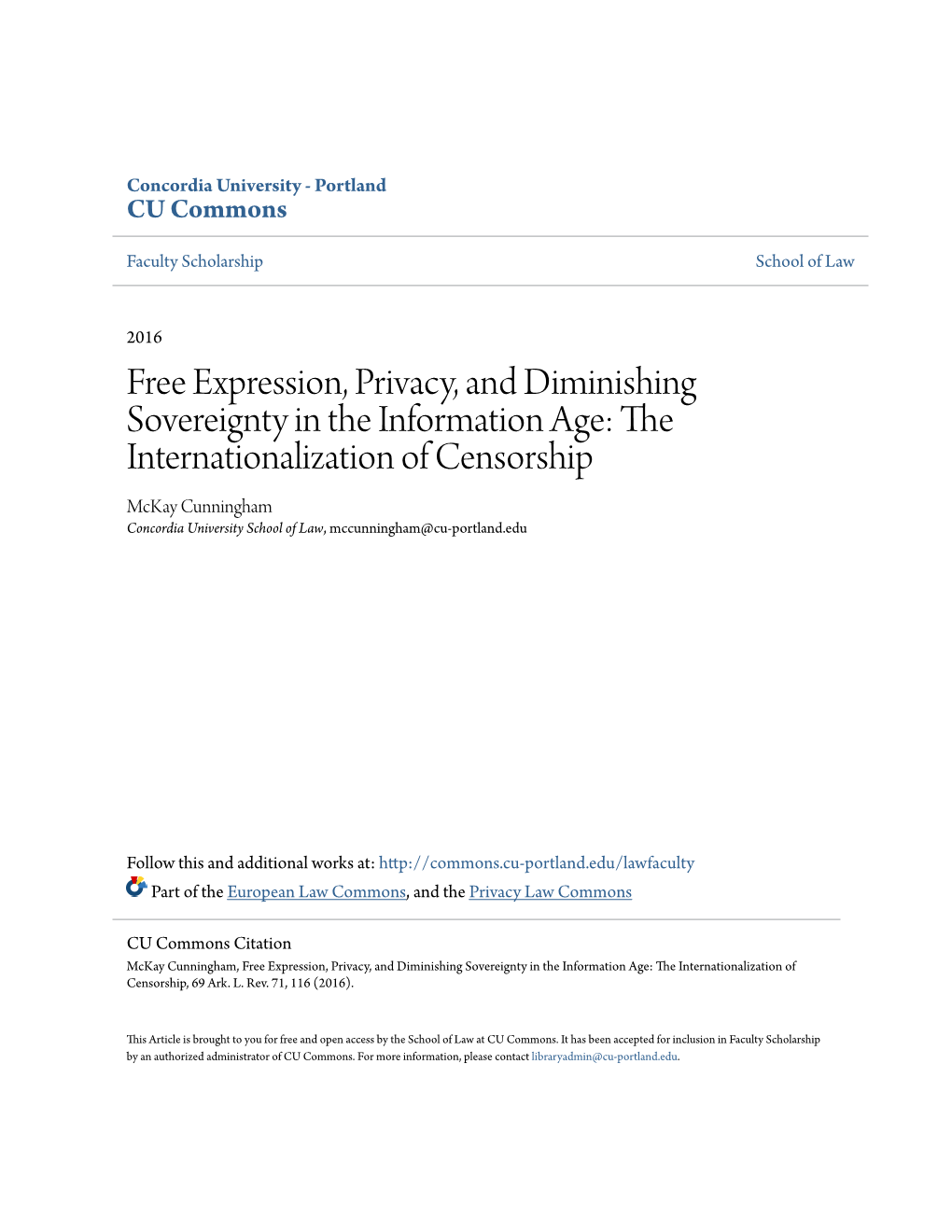 Free Expression, Privacy, and Diminishing Sovereignty in The