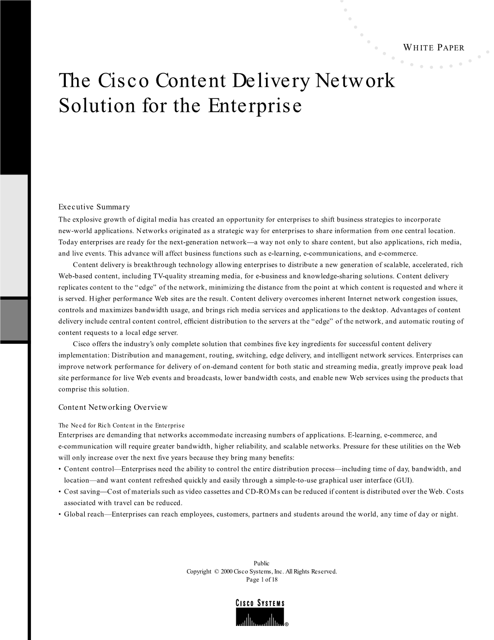 The Cisco Content Delivery Network Solution for the Enterprise